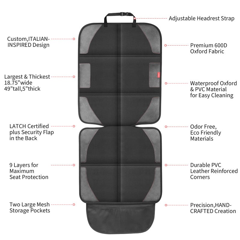 LUILANC Car Seat Protector with Thickest Padding,Waterproof 600D with Storage Pockets,Non-Slip Pets Fabric Child Baby Cover Leather Reinforced Vehicle Seat 1 Pack (Black) - Image 5